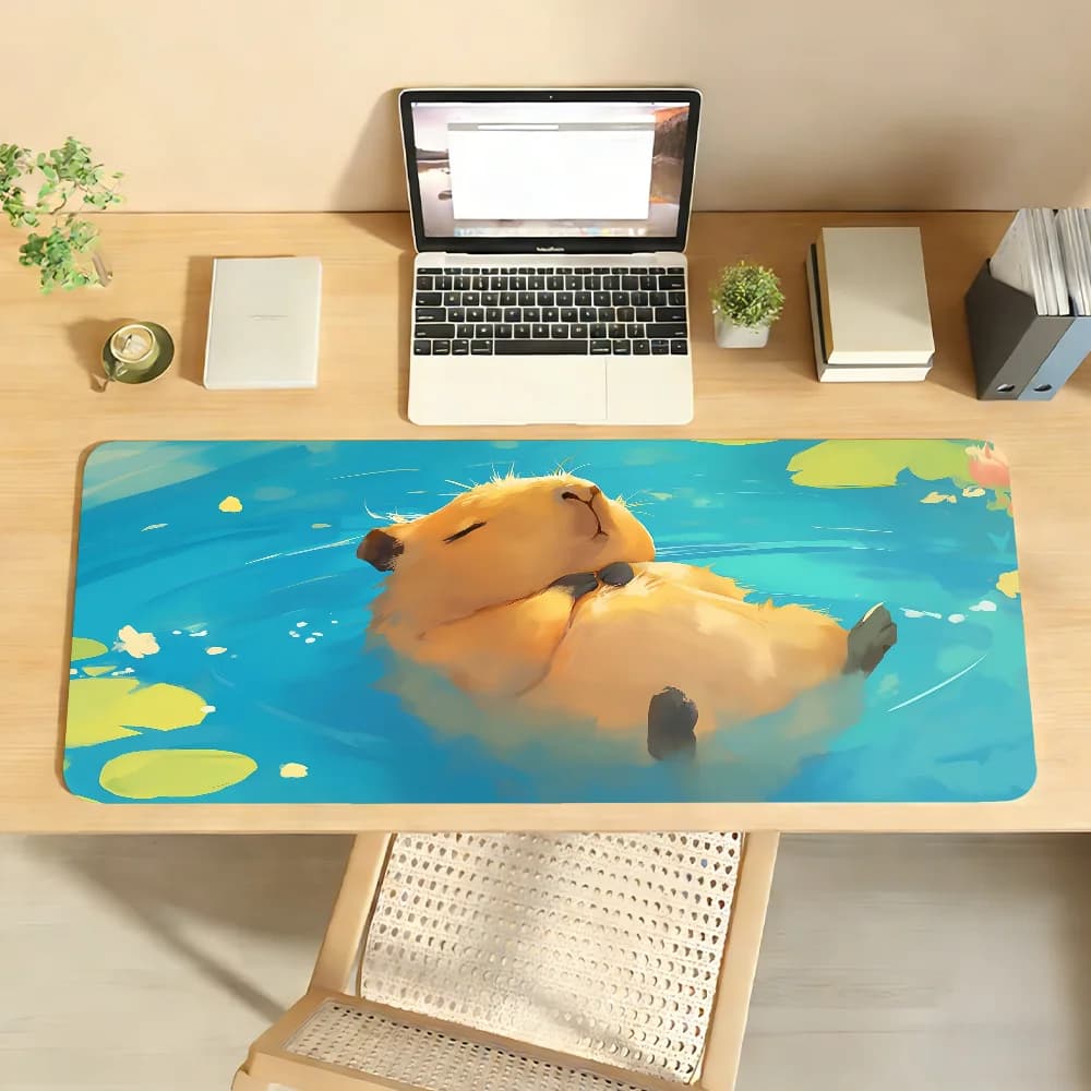 Tappetino per mouse in gomma antiscivolo con simpatico cartone animato di capibara, per computer portatile, tappetino da scrivania decorativo per giocatori