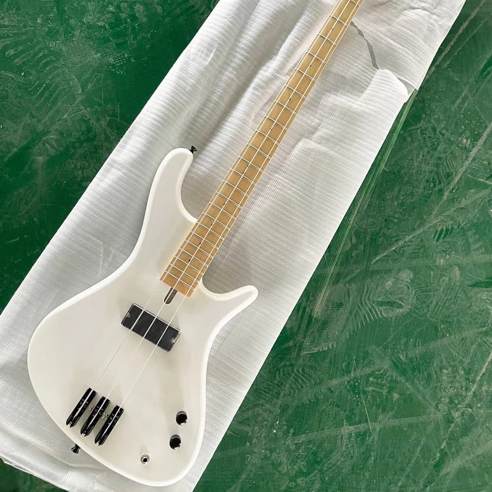 Basso Elettrico a 3 Corde Bianco con Tastiera in Palissandro, 24 Tasti, Servizio Personalizzato Disponibile