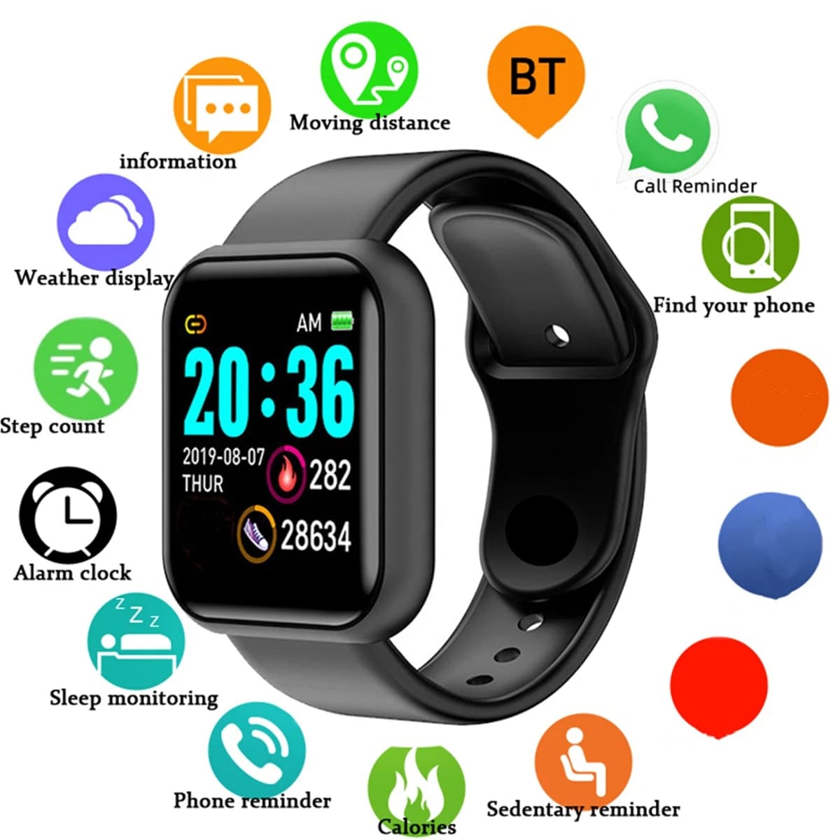 Men's Multifunction Smart Watches Bluetooth Phone Connected Music Fitness Sport Bracelet Sleep Monitor Y68 Smartwatch D20