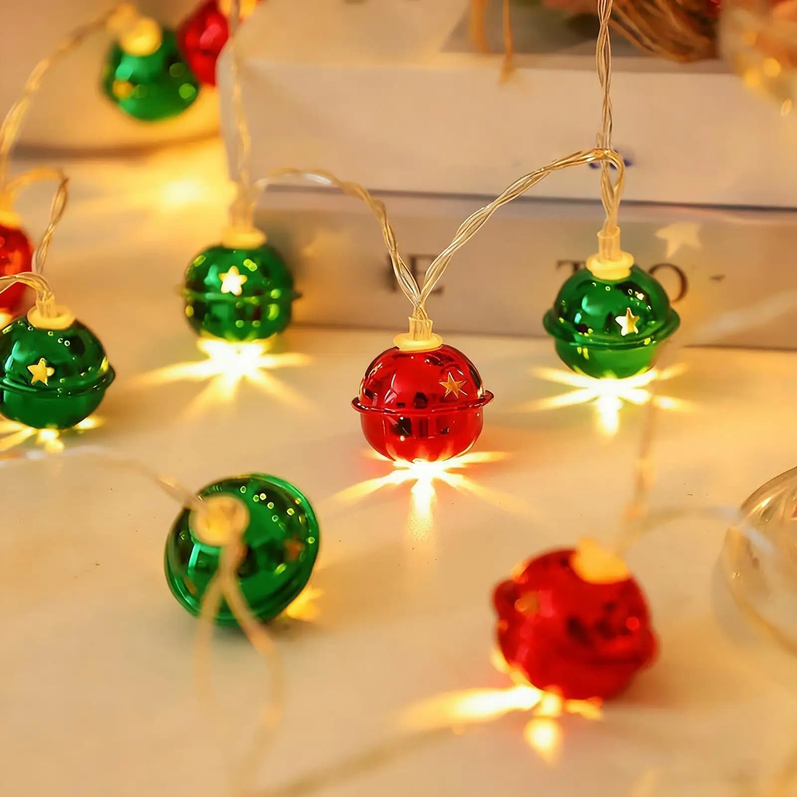 Luci della stringa della campana di Natale Decorazioni festive impermeabili per l'albero di Natale a LED Festival Luci della stringa del camino per interni per il tavolo