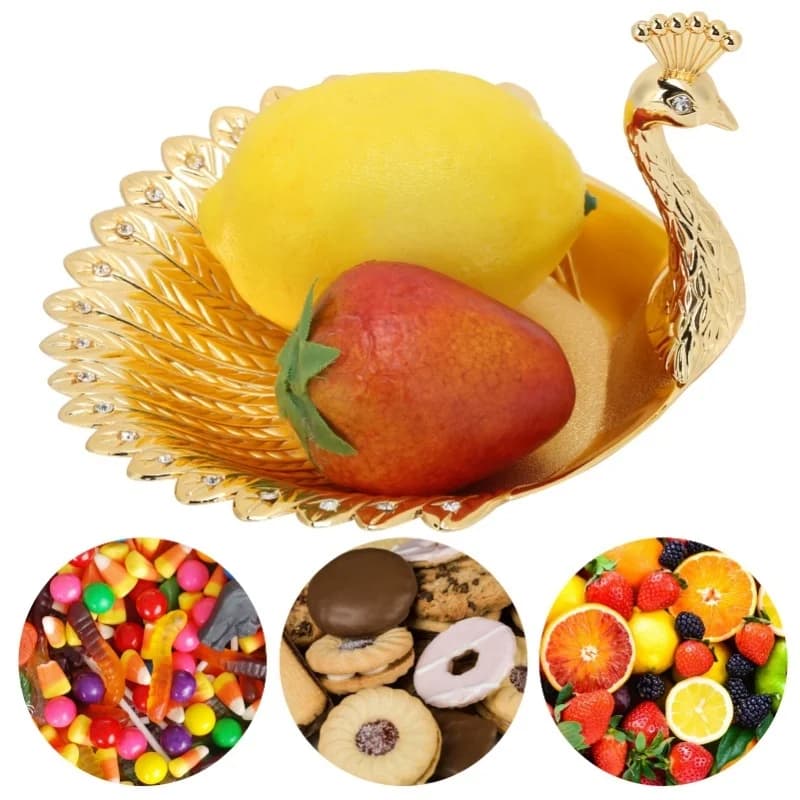 Snack Piatto di pavone Piatto di frutta secca in metallo Ornamenti per decorazioni artigianali inventi