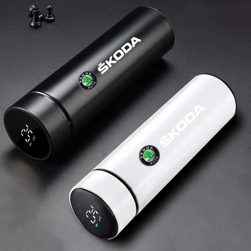 Tazza termica per auto a prova di perdite con display della temperatura per tazza di acqua sottovuoto intelligente in acciaio inossidabile per Skoda Fabia Octavia 2 Superb Rapid