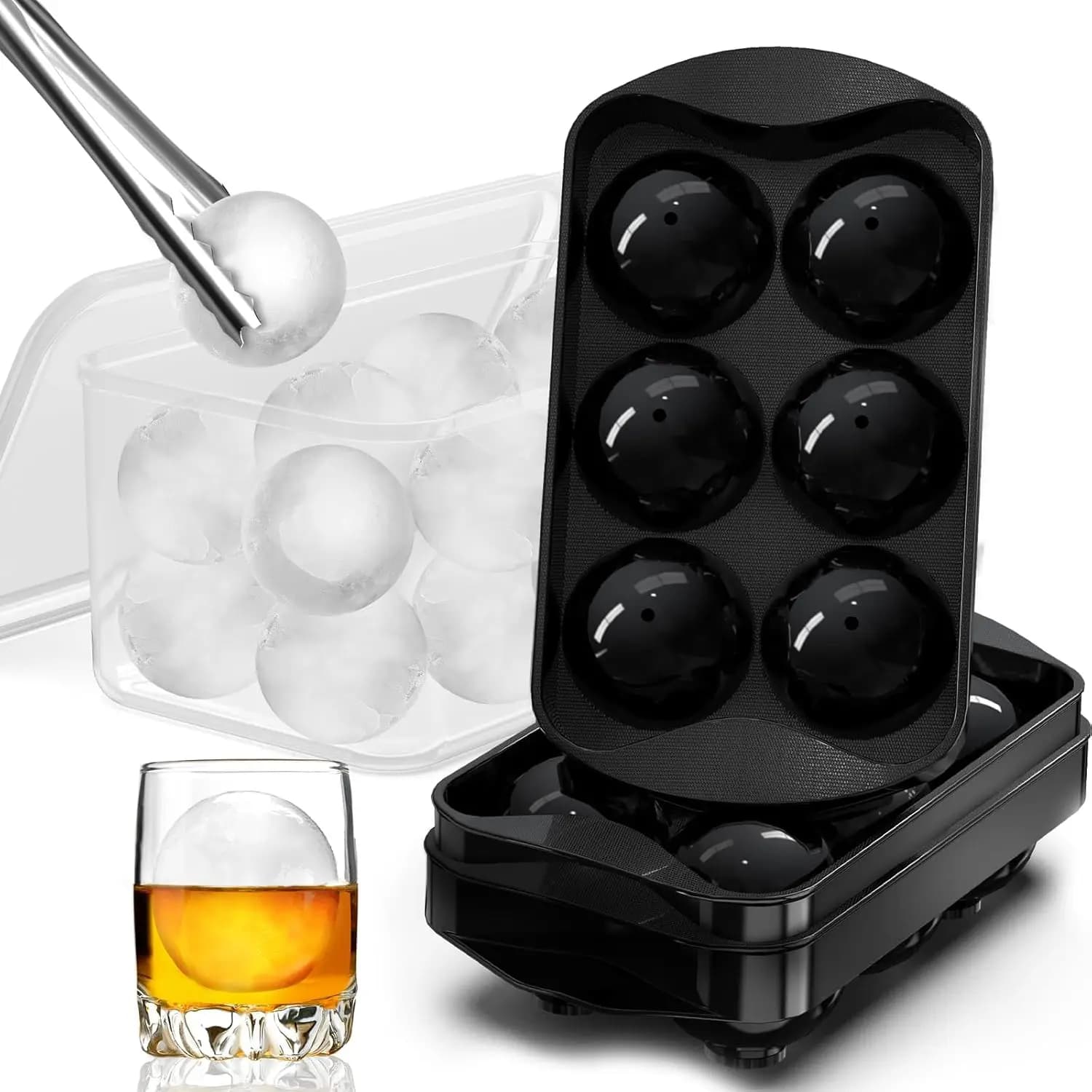Set di Stampi per Cubetti di Ghiaccio per Whisky con Contenitore, Pinze e Coperchio - Perfetto per Cocktail al Bourbon e Regali