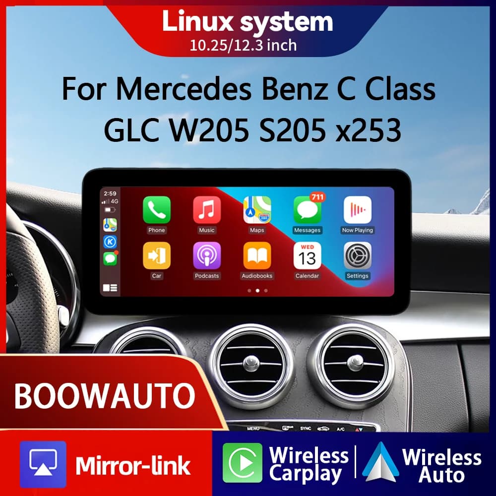 Schermo Wireless Carplay per Mercedes Classe C W205 GLC X253 C180 C200 300 350 2015-2018, lettore multimediale per auto, autoradio Android Auto