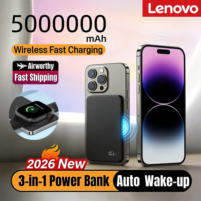 Power Bank Magnetico Lenovo 500000mAh PD22.5W Ricarica Rapida Wireless Portatile Batteria Esterna di Riserva per Magsafe per iPhone Samsung