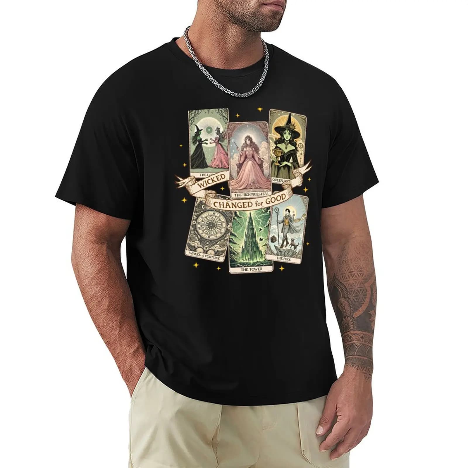 Regalo per fan dei film di magia, T-shirt con stampa di lettere alla moda con tema 'Girls Will Be Girls' e Tarocchi delle Streghe Queer