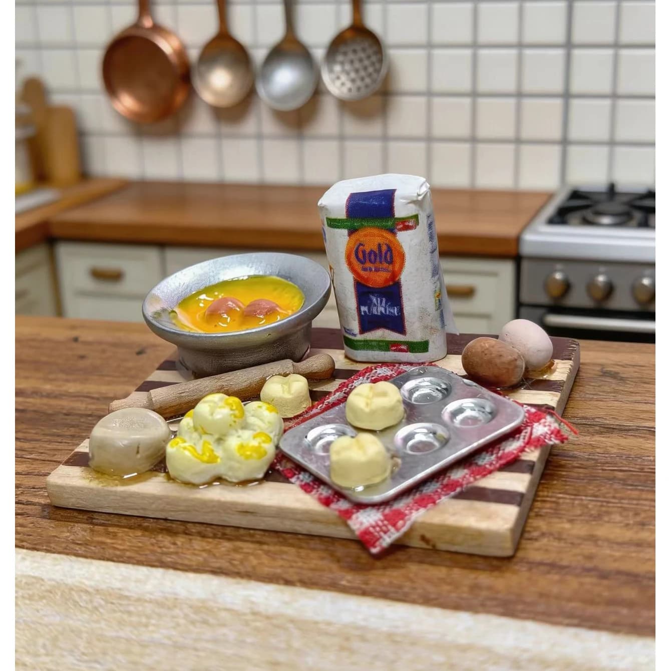 Strumento di simulazione per la cottura, modello di figurina commestibile, mini mattarello, teglia per impasto, accessori per la ripresa di scene con case delle bambole