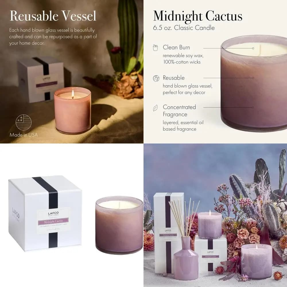 Candela Midnight Cactus da 6,5 oz - Durata 50 ore, Vetro Riutilizzabile, Realizzata a Mano negli USA