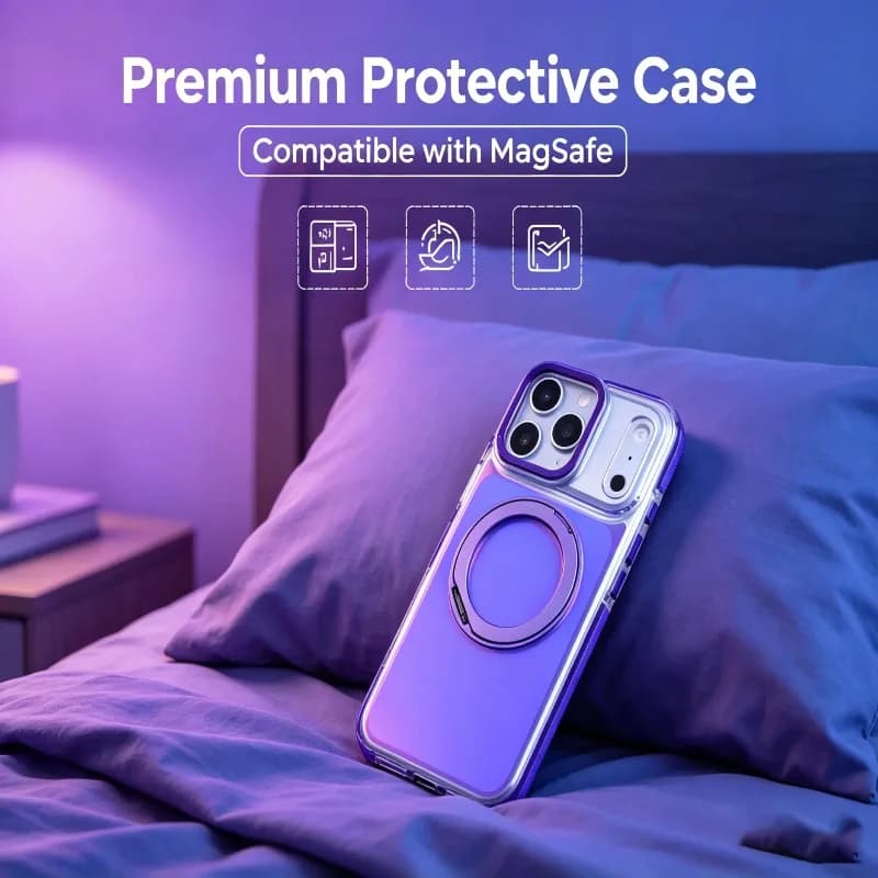 Luxury Laser Gradient Magnetic Phone Case For iPhone 17 Air 16 15 14 13 18 Pro Max Plus 16 17E 360° Ring Stand Shockproof Cover