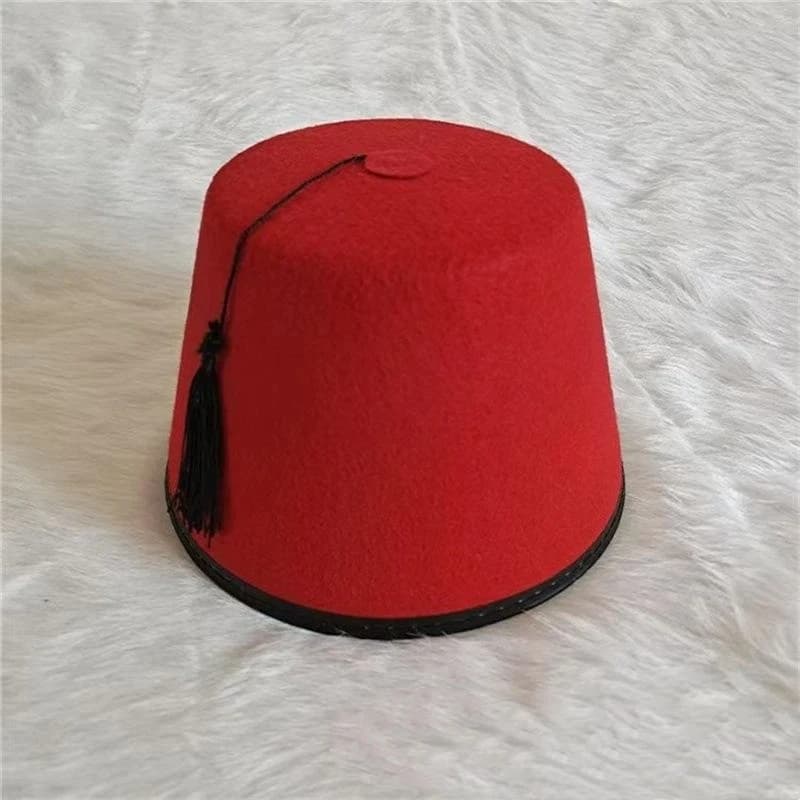 ●Round Felt Fez Cap Breathable Red Color Fez Hat Moroccan Hat Cosplay Turkish Tassels Cap Festival Supplies