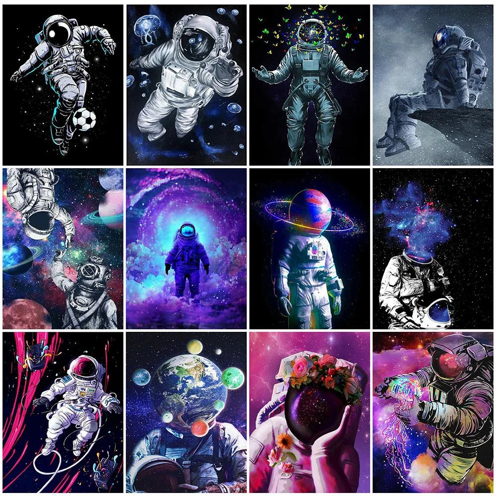 HUACAN diamante ricamo astronauta fiore quadrato pieno diamante rotondo pittura pianeta diamante mosaico ritratto cucito arte della parete