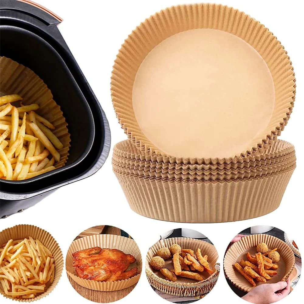 50 pezzi di carta usa e getta per friggitrice ad aria, rotonda/quadrata, carta speciale antiaderente al silicone per alimenti, carta da forno per friggitrice ad aria.
