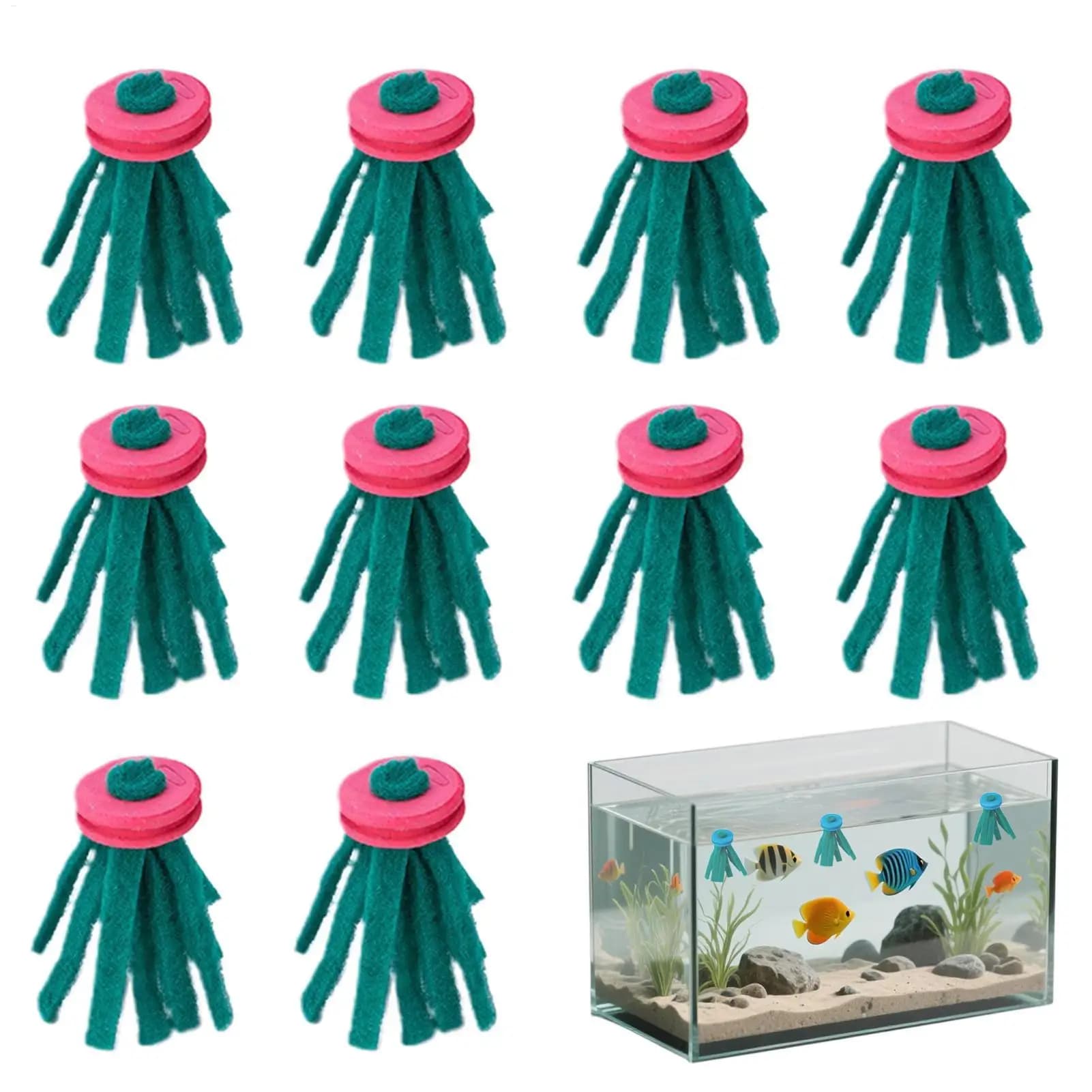 10 Pezzi Mop Decorativo per Riproduzione Acquario, Collettore di Uova Galleggiante, Nascondiglio per Pesci Betta, Riposo e Protezione per Pesciolini