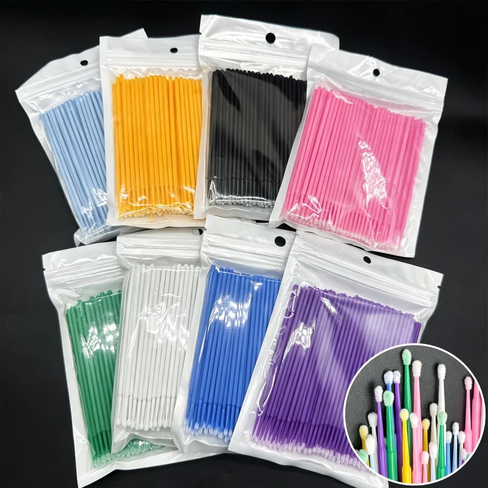 100 pcs Eyelash Cleaning Brush Micro Eyelashes Extension Cotton Tampone Individual Eyelashes Microbrush Beauty Makeup Tools for Clean Removal