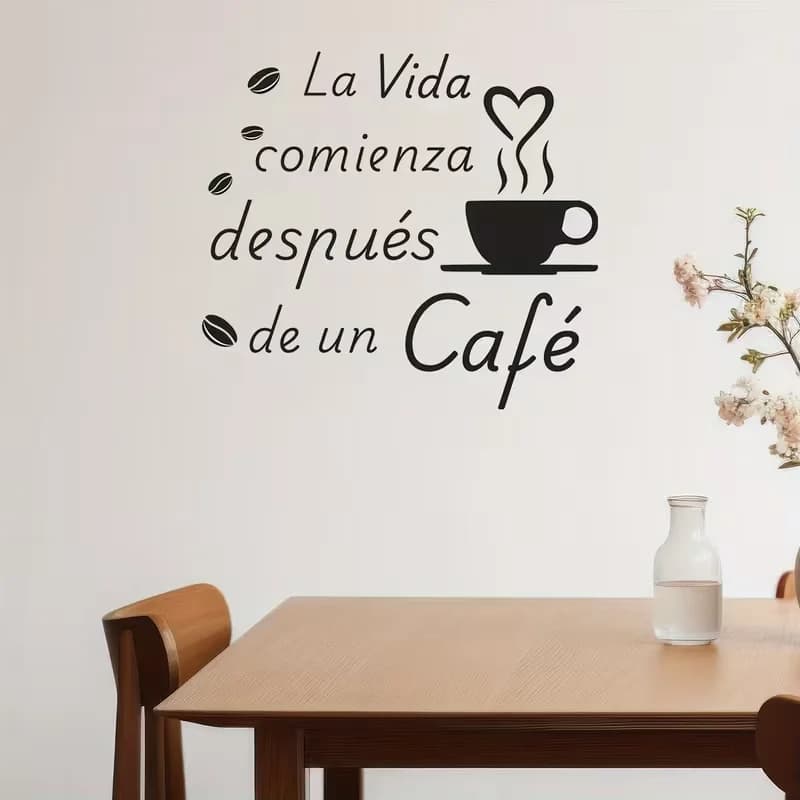 1pc Spanish "Life Begins After Coffee" Wall Decal - Coffee Beans & Heart Design Peel & Stick Vinyl Art, Glossy Removable Home De