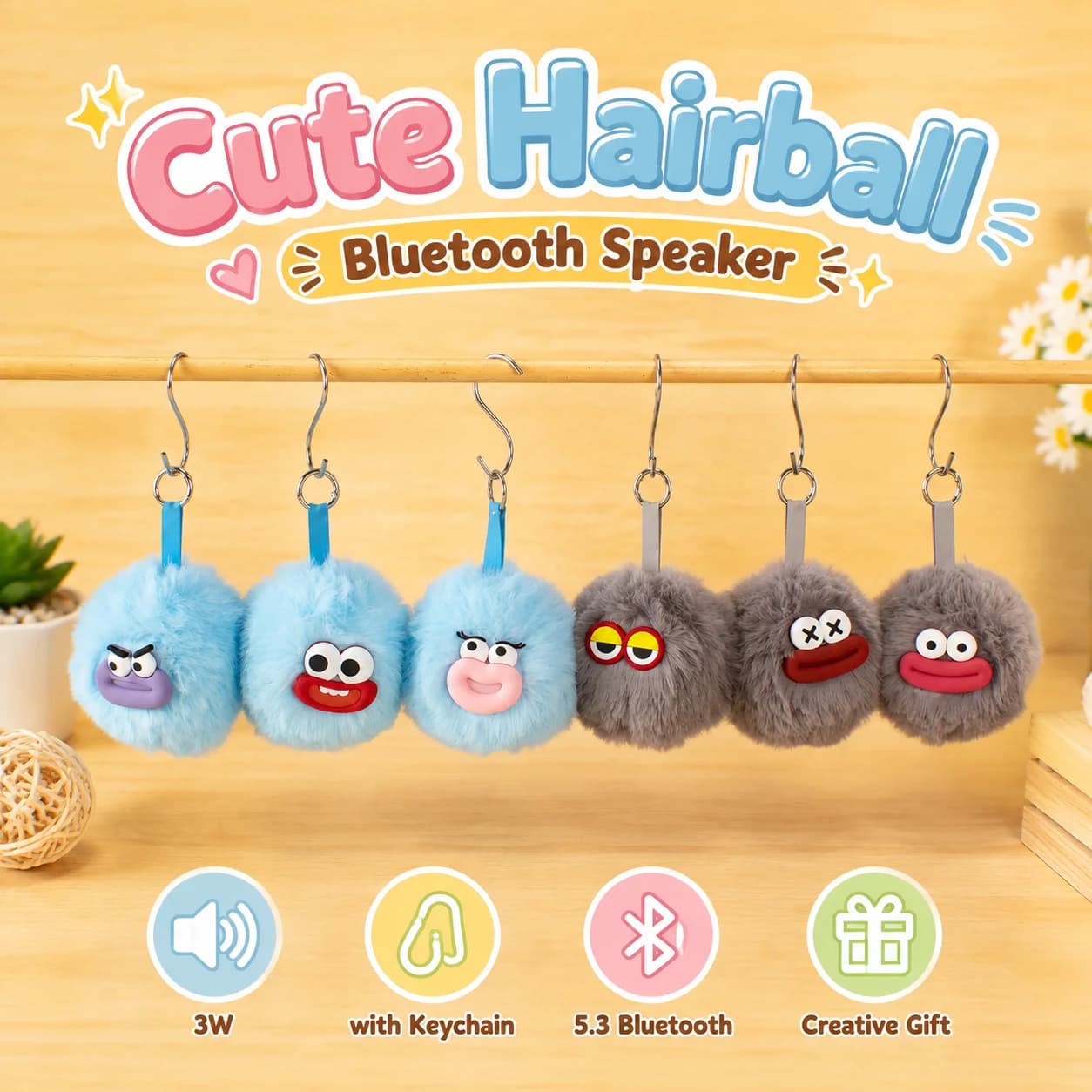 Cute Hairball Bluetooth Speaker Cartoon Ugly Sausage Mouth Mini Portable Speakers for Birthday Christmas New Year Creative Gift