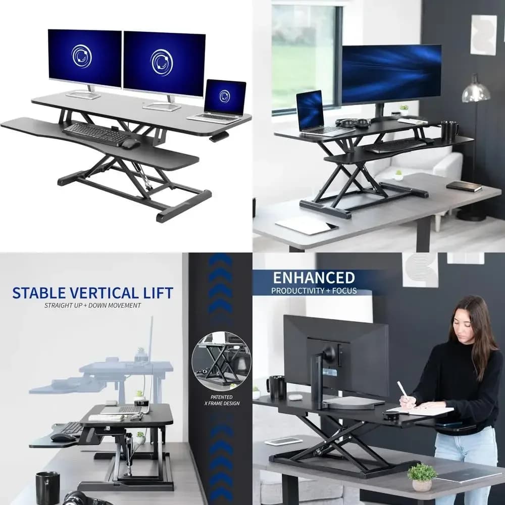 Height adjustable desk converter, K series, 48 inch Sit to Stand mount, double monitor and work station for laptop with large keyboard S