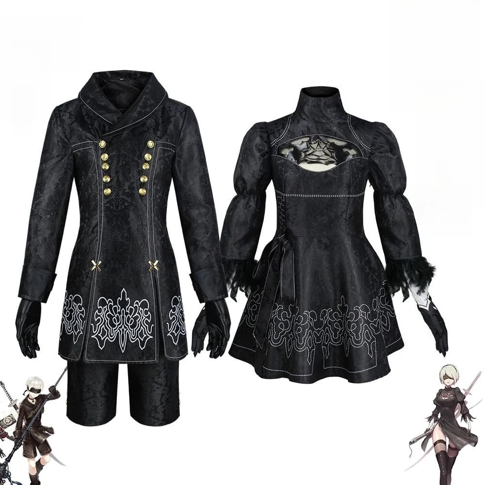 Big Size Yorha 2B Cosplay Costume Black Leotard Dress 2B Full Set Halloween Shojou Magical Girl Outfits Wig Gloves Eyemask Socks