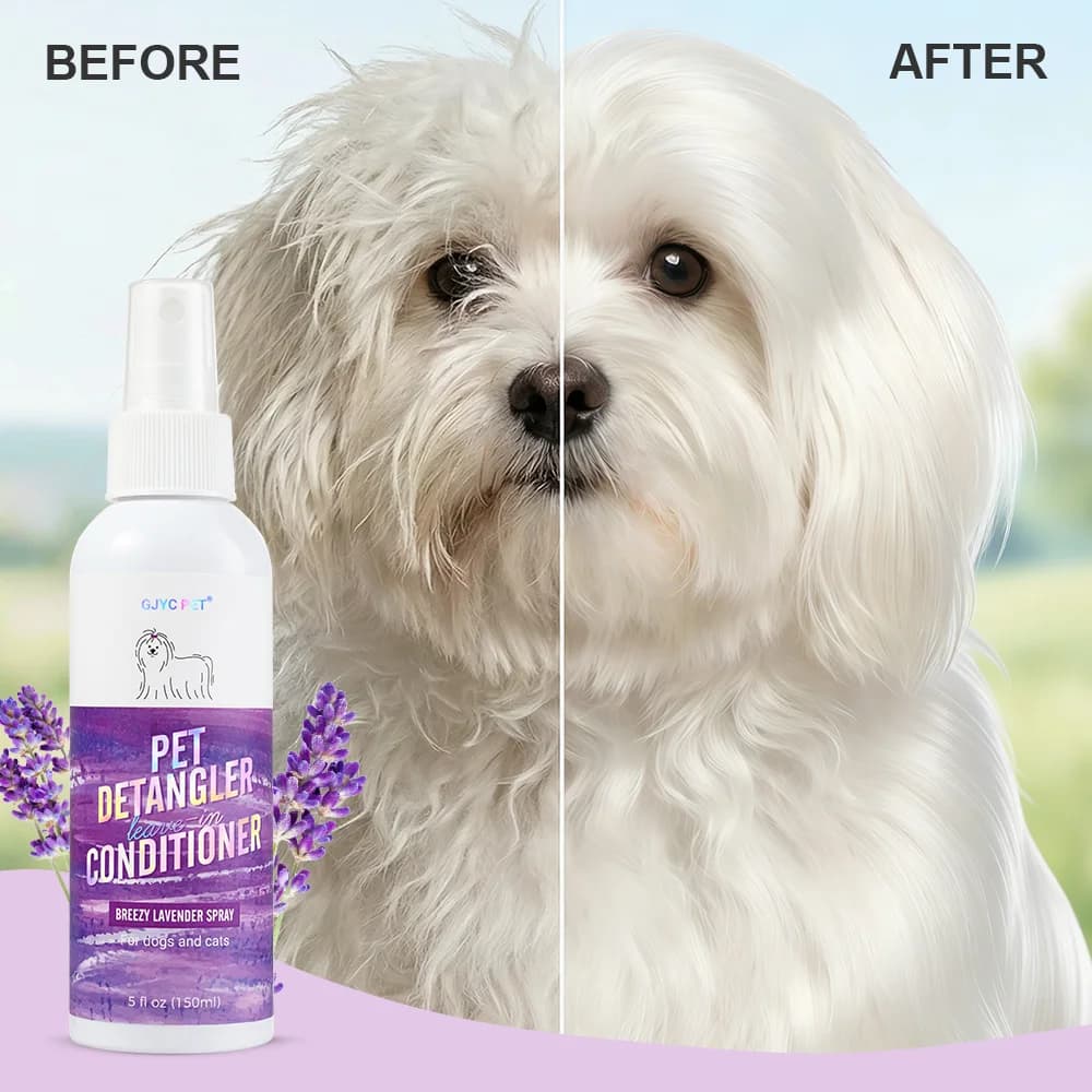 Lavender Pet Hair Detangler Spray Stain Removal Leave-In Conditioner No Rinse Softens Matted Fur Tangle Free For Cats and Dogs