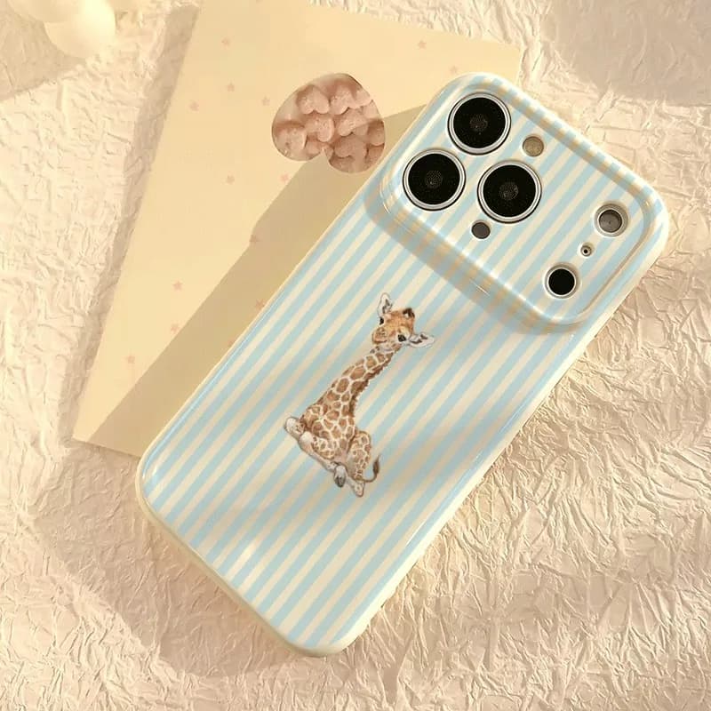 Blue Striped Baby Giraffe Pattern Phone Case For iPhone 17 Pro Max 16 Plus 15 14 13 Pro 12 11 Shockproof Soft TPU Silicone Cover