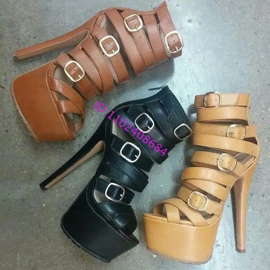 Sexy Lady High Heel Peep Toe Platform Belt Buckles High Top Sandals Women High Platform Bandage Style Buckles Sandals