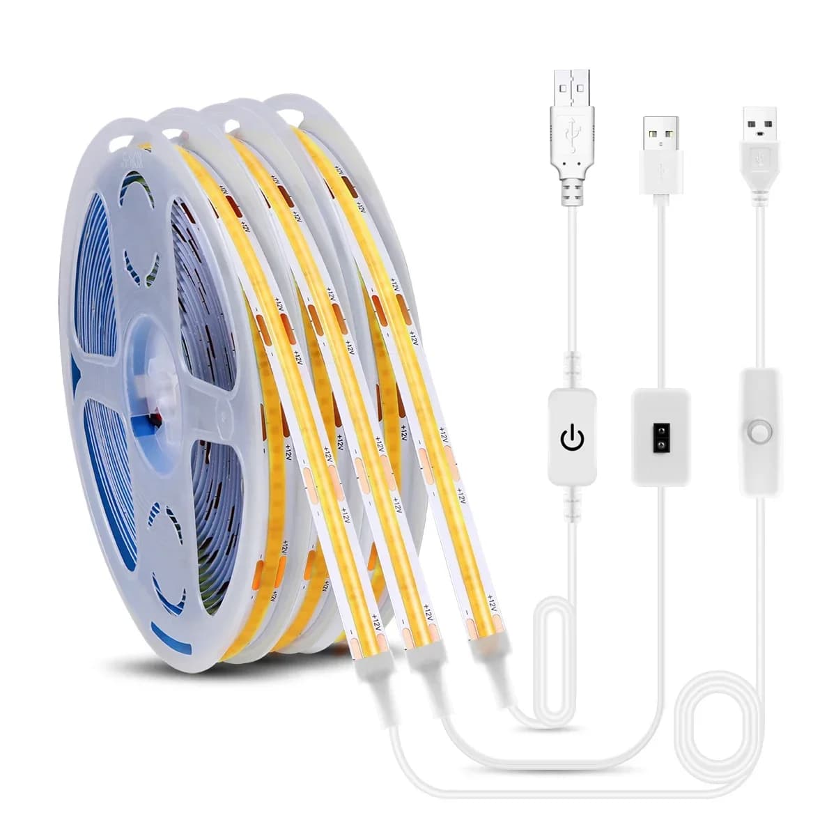 Striscia LED COB USB 5V da 1-8 pezzi con sensore di movimento della mano/dimmer touch/interruttore a pulsante, nastro LED fai da te per retroilluminazione di camera da letto e armadietti da cucina