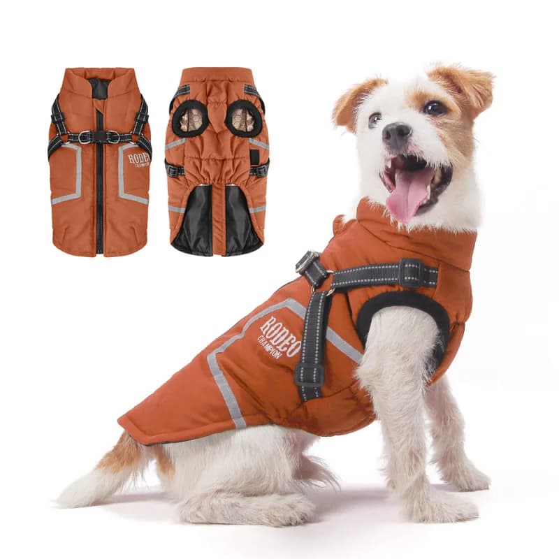 Harness-Compatible Dog Winter Coat - Graphene Thermal Windbreaker, Waterproof & Reflective, Heavy-Duty Pet Jacket