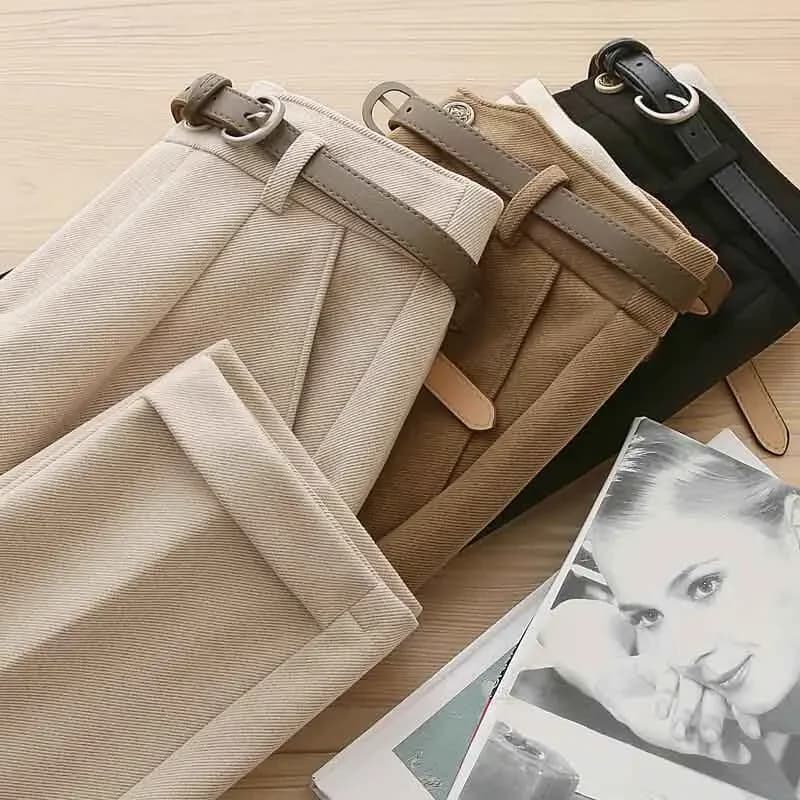 Pantaloni Harem in Lana Calda Senza Cintura per l'Autunno, Pantaloni a Vita Alta Lunghezza Caviglia per Donna, Pantaloni Casual Eleganti Stile Coreano per Ufficio