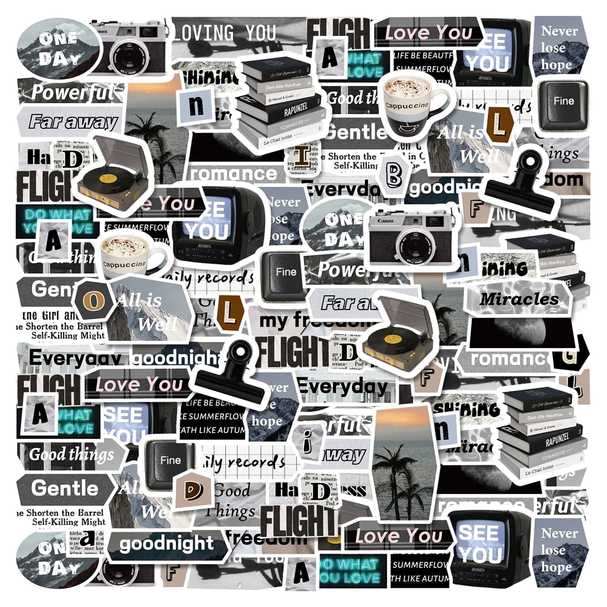 124 pezzi di adesivi graffiti silhouette nere decorati notebook tazza d'acqua diario studente di cancelleria scrapbook decalcomanie in PVC impermeabili