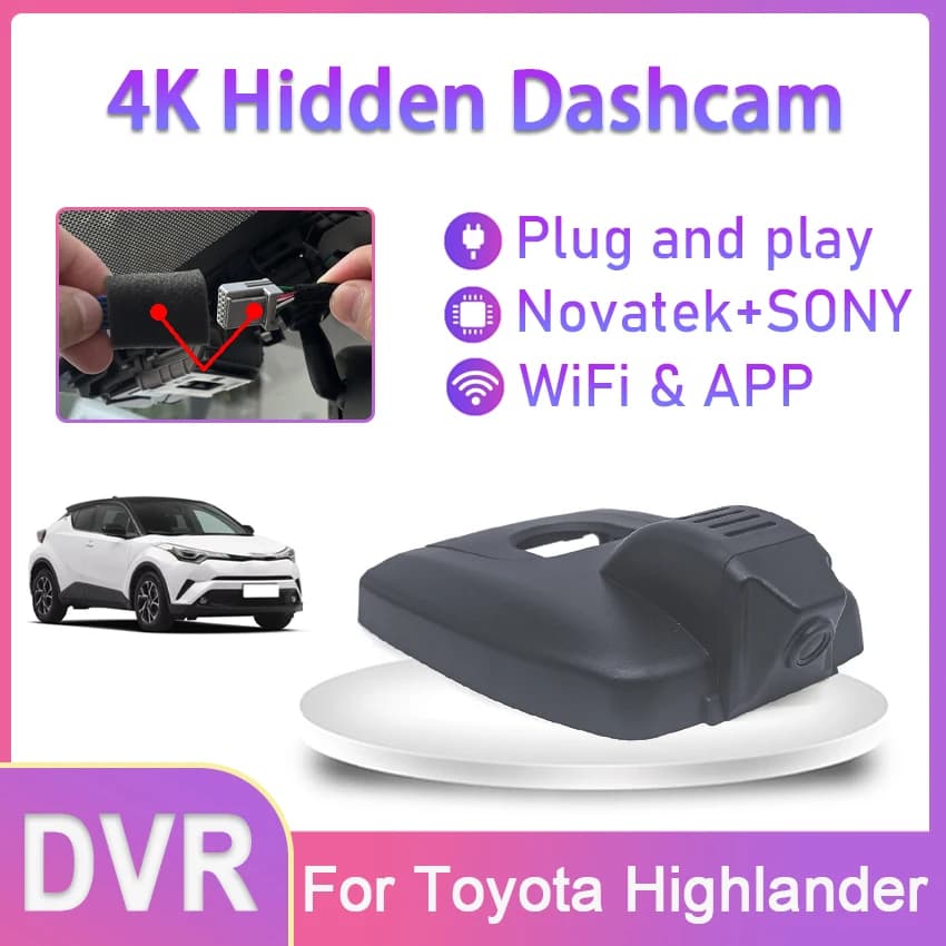 New! Plug and Play Wifi Car DVR Video Recorder Original For Toyota Highlander 2021 2022 2023 UHD 2160P 4K Hidden Dash Cam Camera
