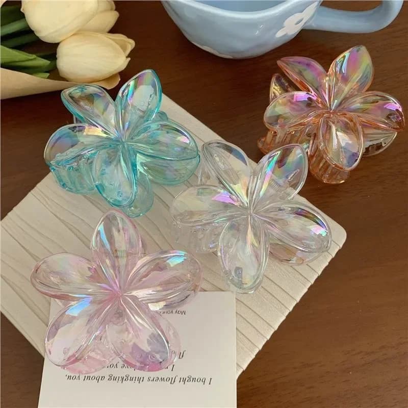 Clip per artiglio con fiore scintillante di nuova moda per donna Clip per squalo con coda di cavallo dolce trasparente Accessori per capelli versatili per ragazza