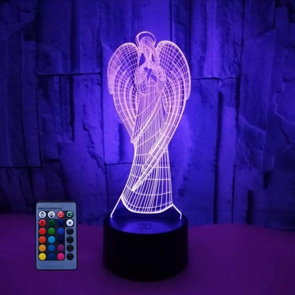 Luce notturna angelo 3D, 7/16 colori, lampada illusione, USB, alimentata a batteria, decorazione da tavolo per interni, regali per la festa di Natale