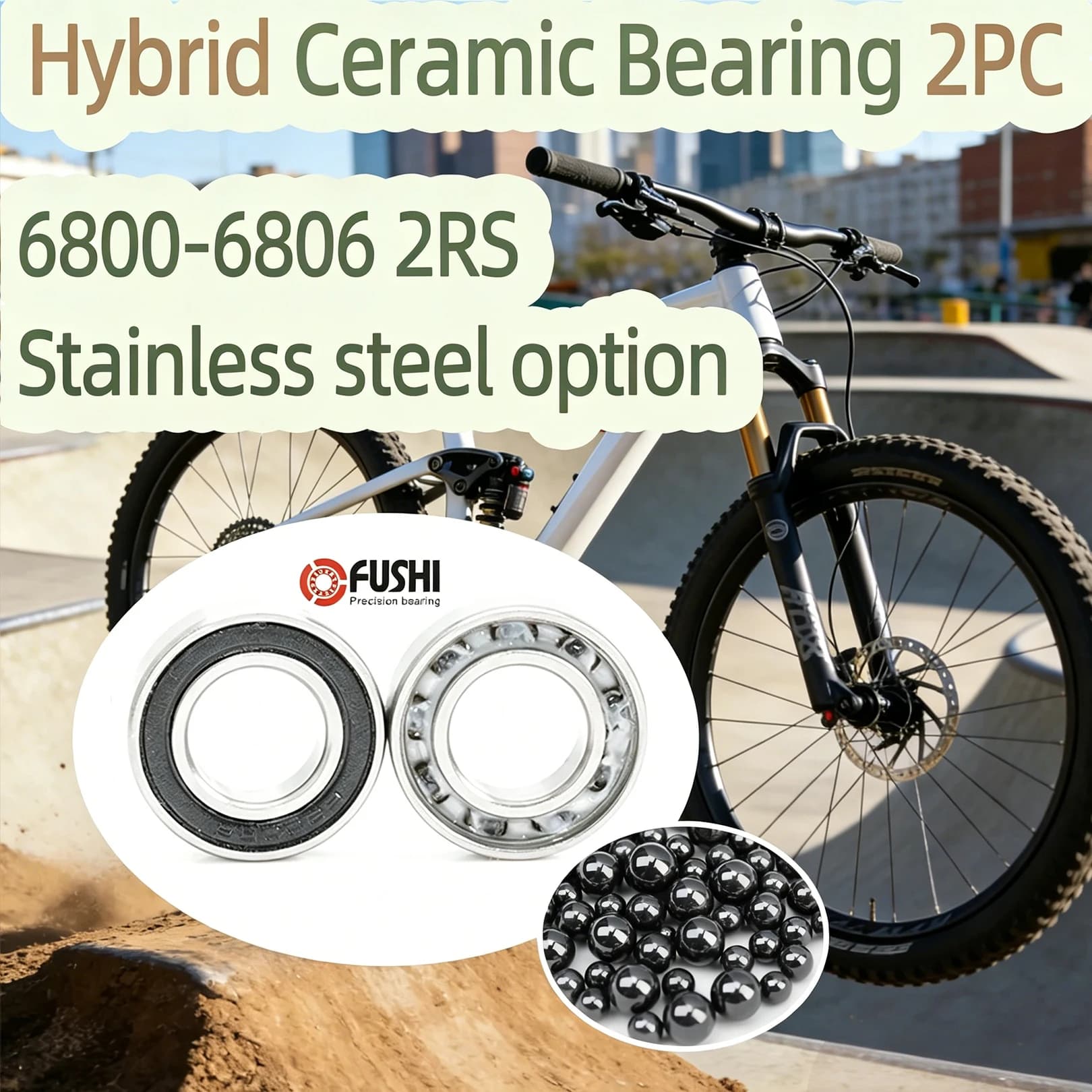 2PCS Hybrid Si3N4 Ceramic Ball 6800 6801RS 6802RS 6803RS 6804 6805RS 6806 Chrome Steel Stainless Steel Bearings 2RS S6803 S6802