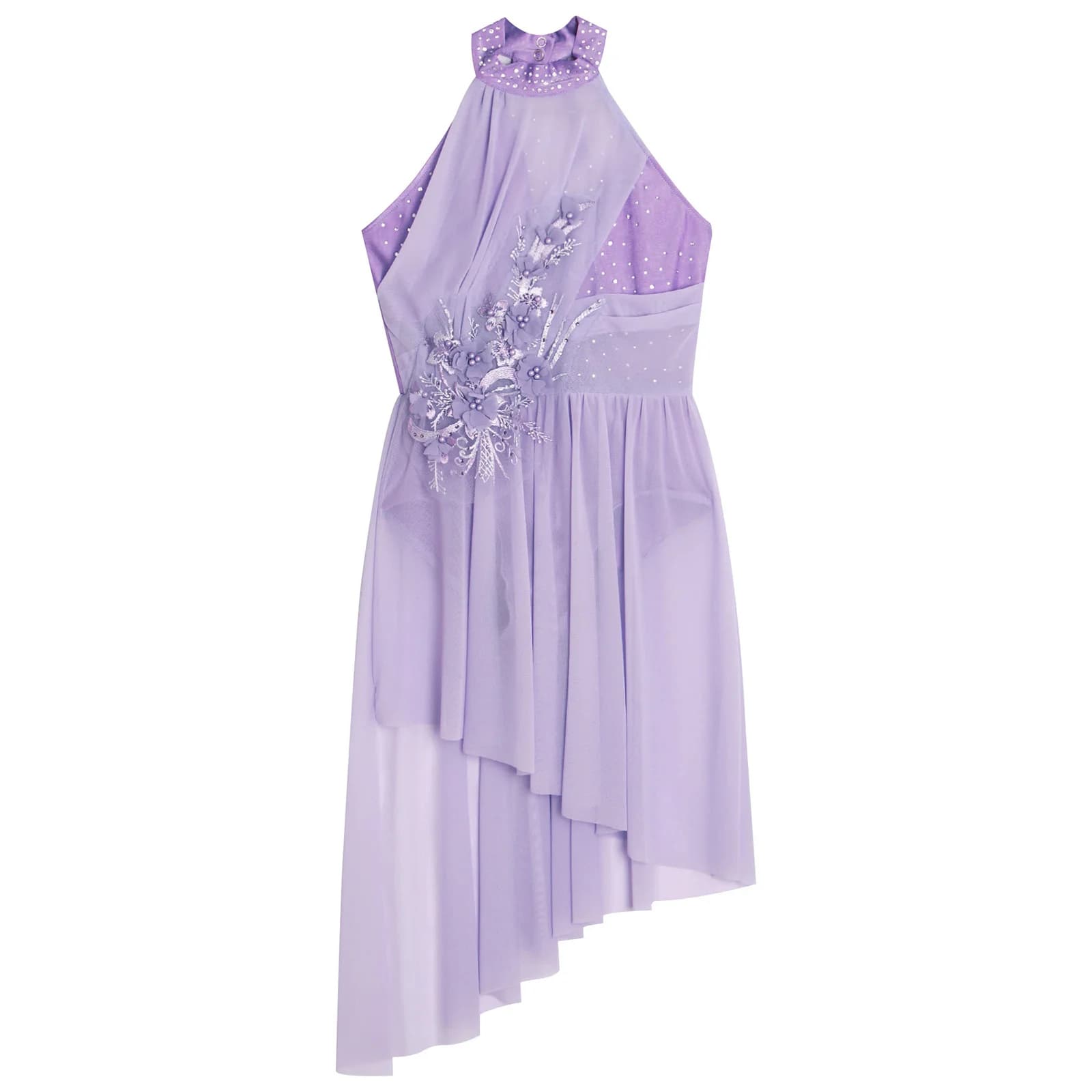 Vestito da ballo moderno lirico per balletto per ragazze, senza maniche, con strass lucidi, applique, ginnastica, pattinaggio su ghiaccio, performance di danza
