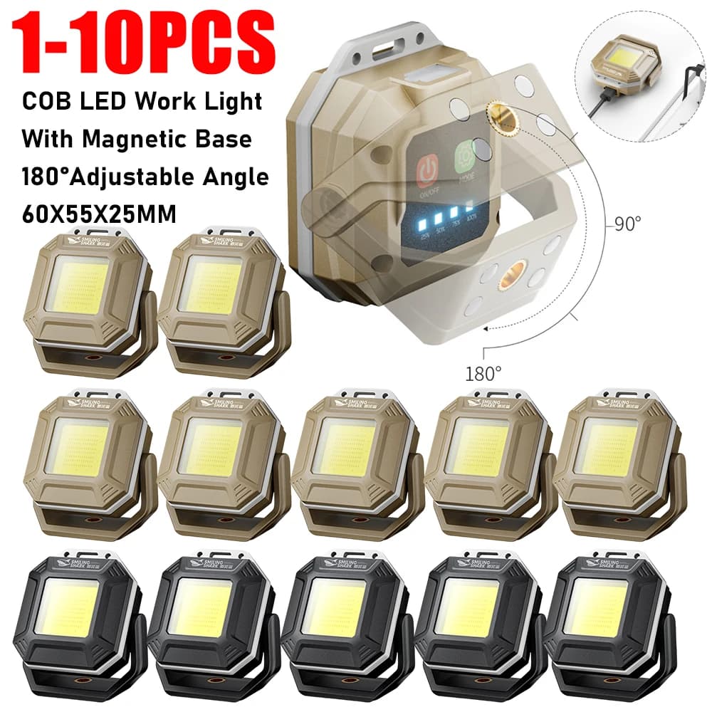 Lampada da lavoro a LED COB da 1-10 pezzi con base magnetica 180 ° Lampada di ispezione con angoli regolabili Torce di emergenza esterne impermeabili