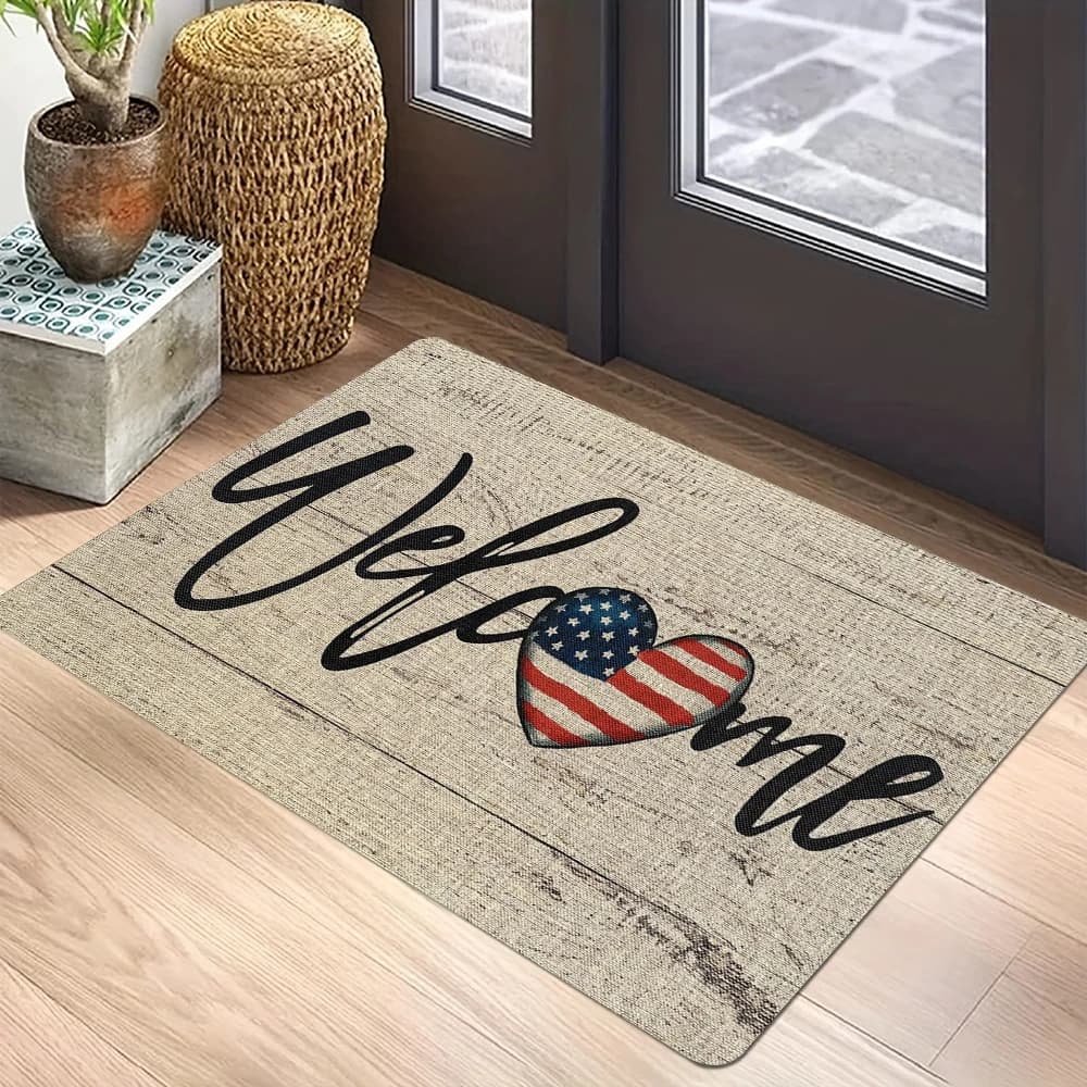 The American Flag Welcome Zerbino Tappetino antiscivolo Lavabile in lavatrice per bagno Camera da letto Campeggio Yoga Tappetino durevole