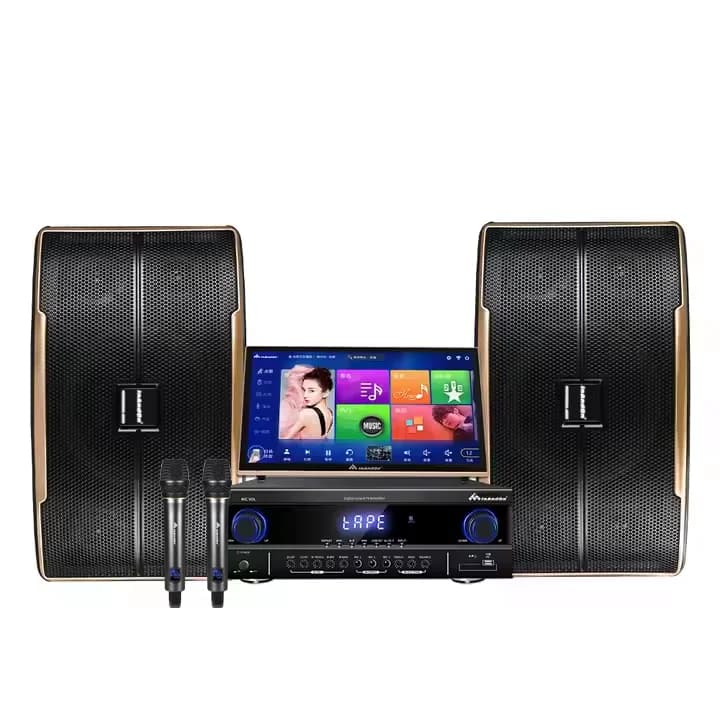 InAndOn Karaoke System 19" 6T Karaoke Machine Big Screen Video Sounds System with Wireless Microphone Speaker KTV Set