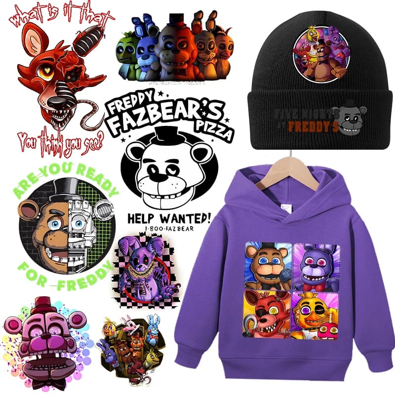Five Nights At Freddys Adesivi termoadesivi per trasferimento di calore Anime FNAF T-shirt fai da te Adesivi termici Gioco Toppe per bambini per adulti Abbigliamento