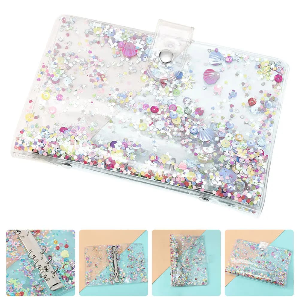Loose-Leaf Notebook Shell Premium PVC Sequin Binder Planner Cover Dustproof Notepad Shell for School Office Journal Scrapbook