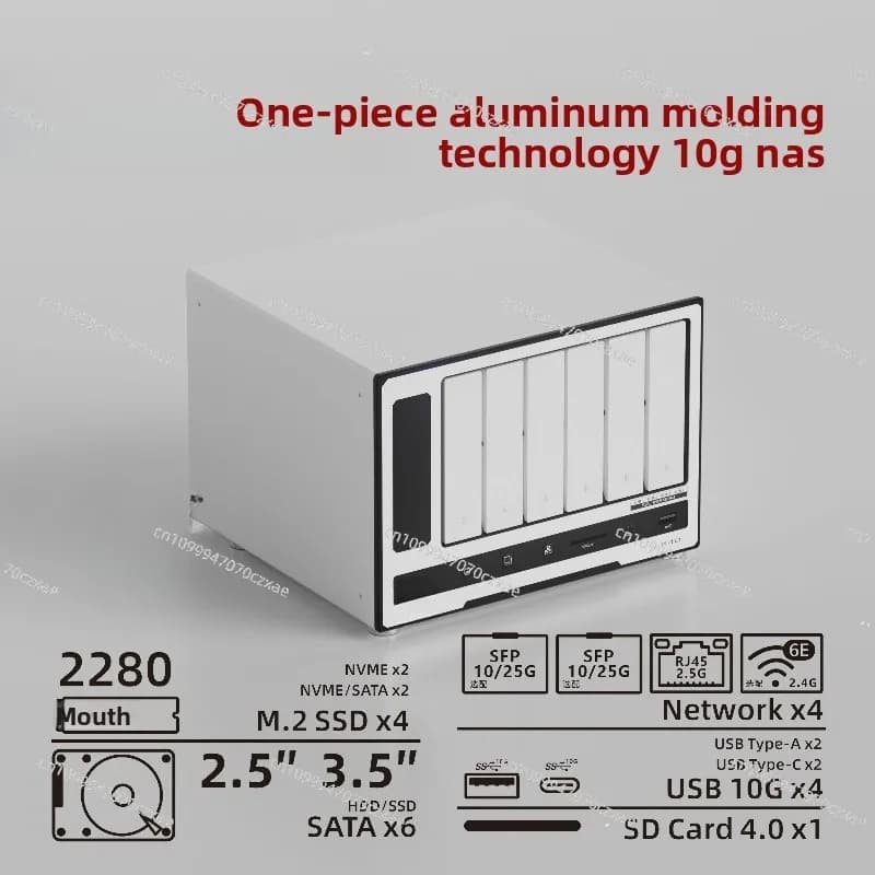 TAD6S4N10G N100 305 6 Disc M.2 Dual 10 Gigabit Mechanical Solid State Hybrid High Speed Storage NAS All Aluminum