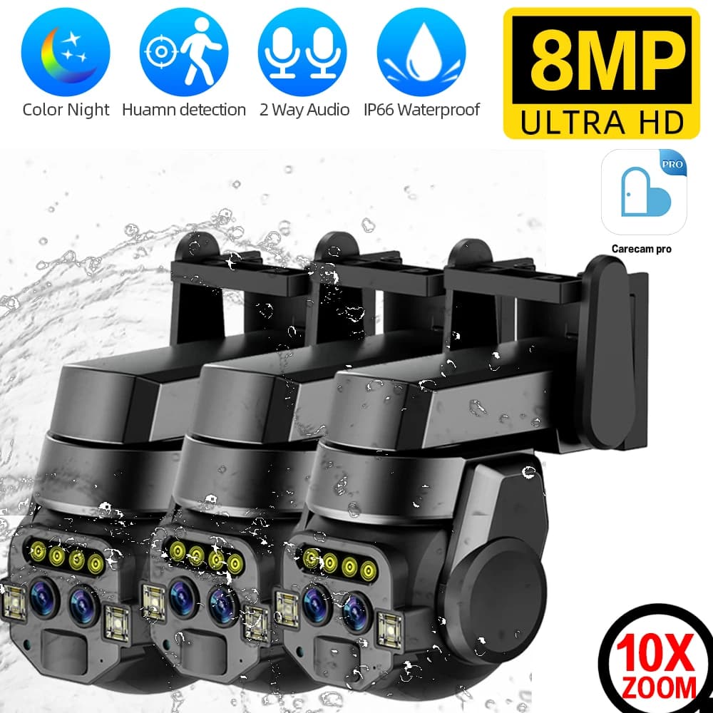 Telecamera IP PTZ WiFi 4K 8MP Doppia lente esterna Zoom 10X Telecamera audio bidirezionale Monitoraggio automatico Protezione di sicurezza Telecamera di monitoraggio