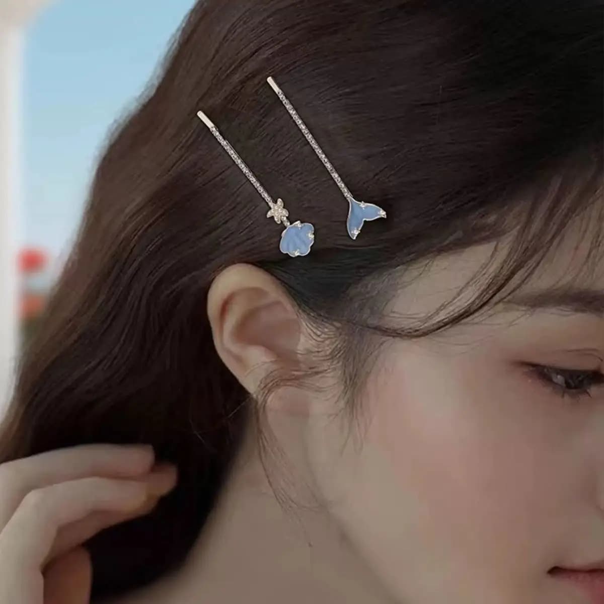 Mermaid Tail Shell Side Hair Clip Rhinestone Crystal Barrettes Cute for Bangs Daily Office Home Decor Accessory Versatile