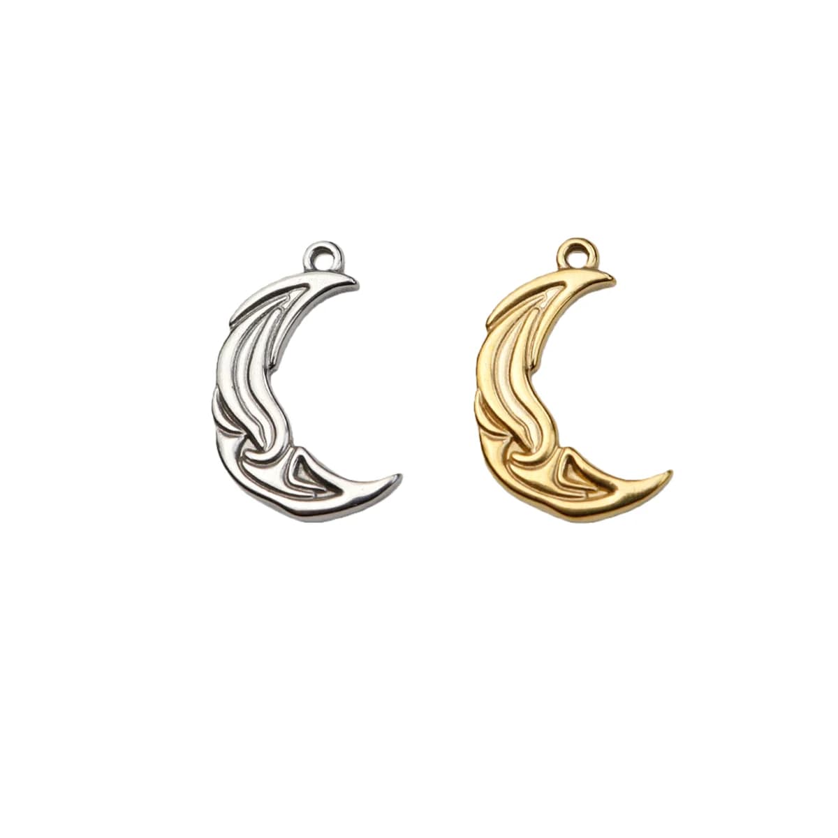 5 pezzi di fusione in acciaio inossidabile con graziose ciondoli a forma di luna, collana fai da te, orecchini, bracciali, gioielli, ciondolo, piastra in PVD, resistente all'acqua