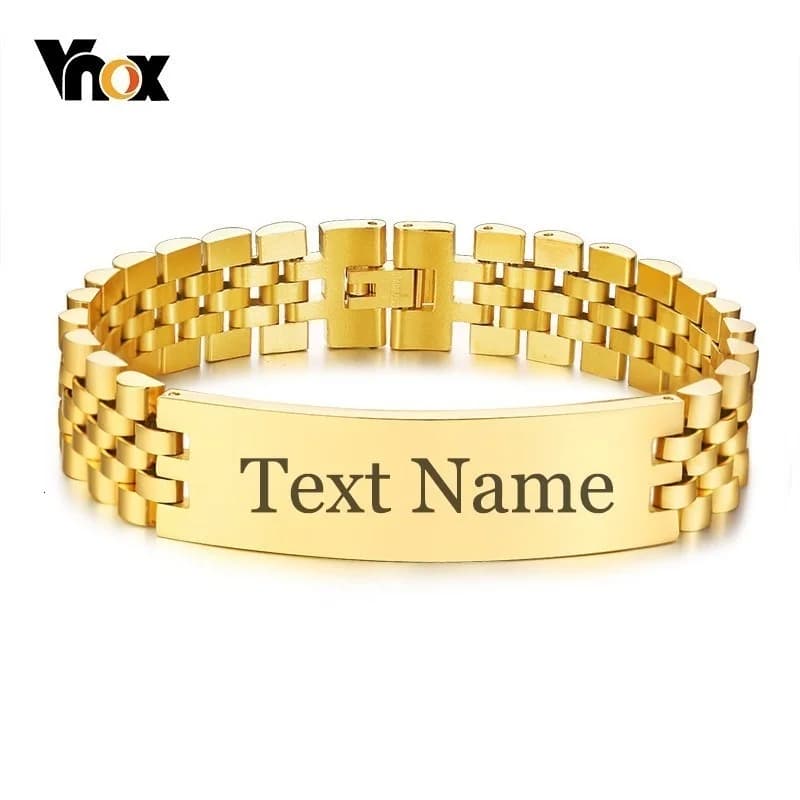 Vnox Men's Bracelets with 15 mm wide ID tag with free engraved custom name Love information 3 color watch strap Chain wrapping jerseys Pulseira