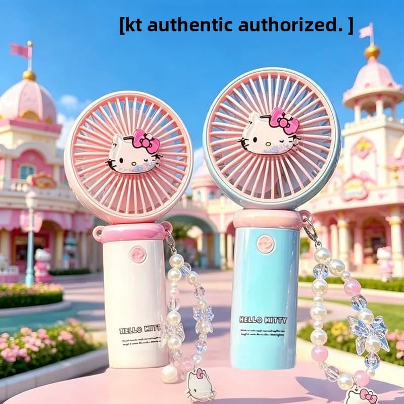 Genuine HelloKitty Cute Handheld Fan Student Portable Rechargeable Small Fan Three-speed Wind Power Long-lasting Battery Life