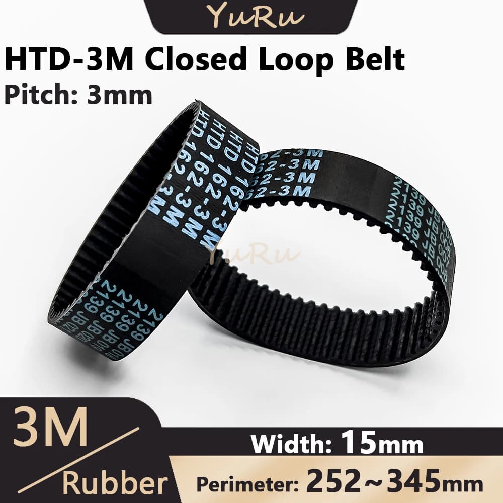 HTD-3M Cinghia dentata in gomma Larghezza 15mm Lunghezza anello chiuso 252 255 261 270 273 285 300 309 315 327 345mm HTD3M Cinghia sincrona 3M