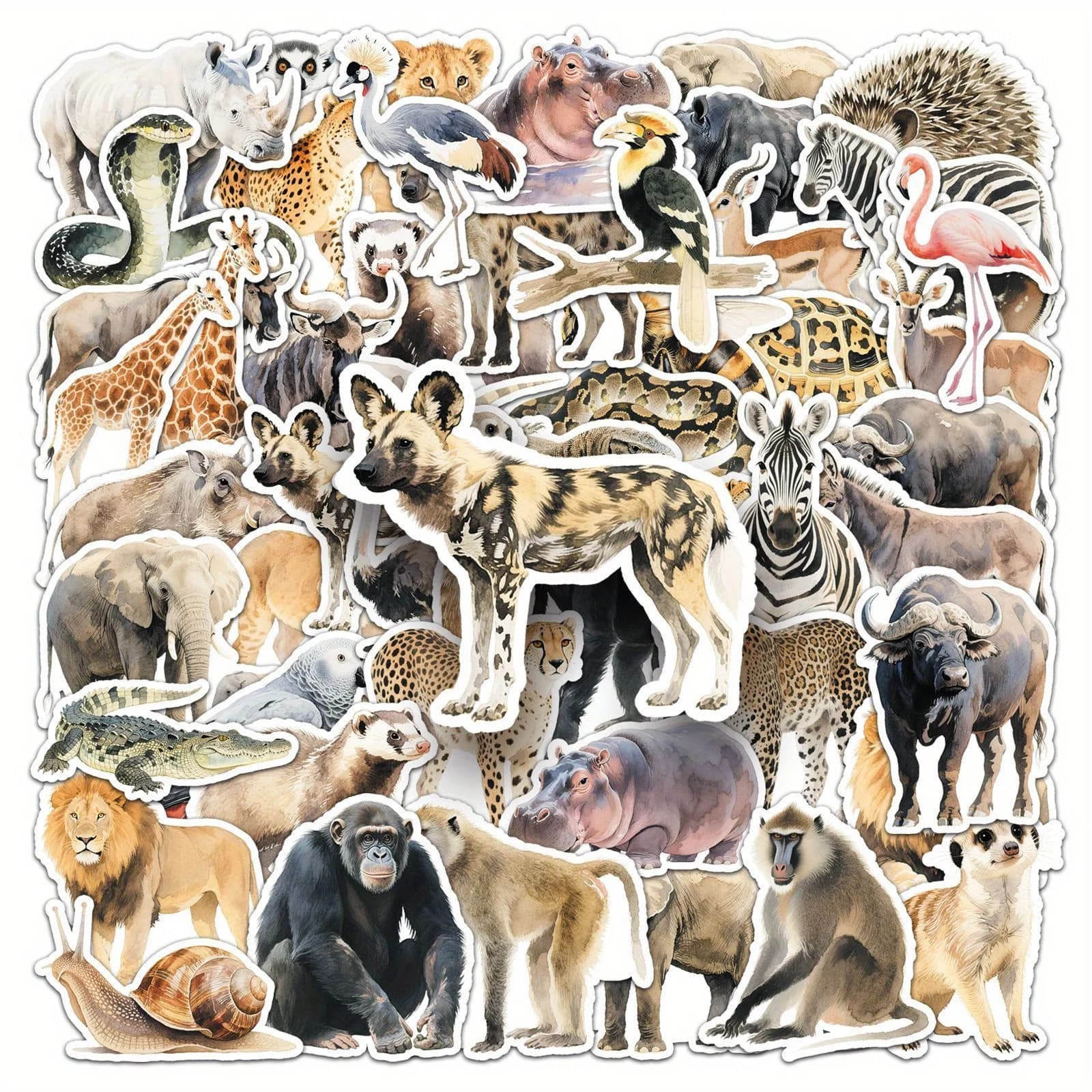 50 Adesivi Divertenti con Animali Africani per Decorazione Graffiti, Biciclette, Caschi da Pattinaggio, Borracce, Adesivi per Sport all'Aperto, ecc.