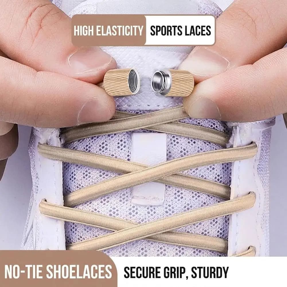 No Tie Elastic Shoelaces Round Metal Lock Shoe laces Sneakers Lazy Quick Elastic Shoelace Kids Adult Shoe Accessories