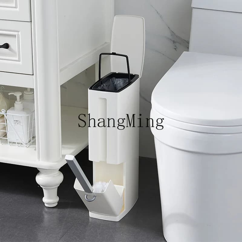 Set integrato di spazzola per WC e cestino per rifiuti CL per bagno domestico, con spazzola per la pulizia delle fessure strette del WC