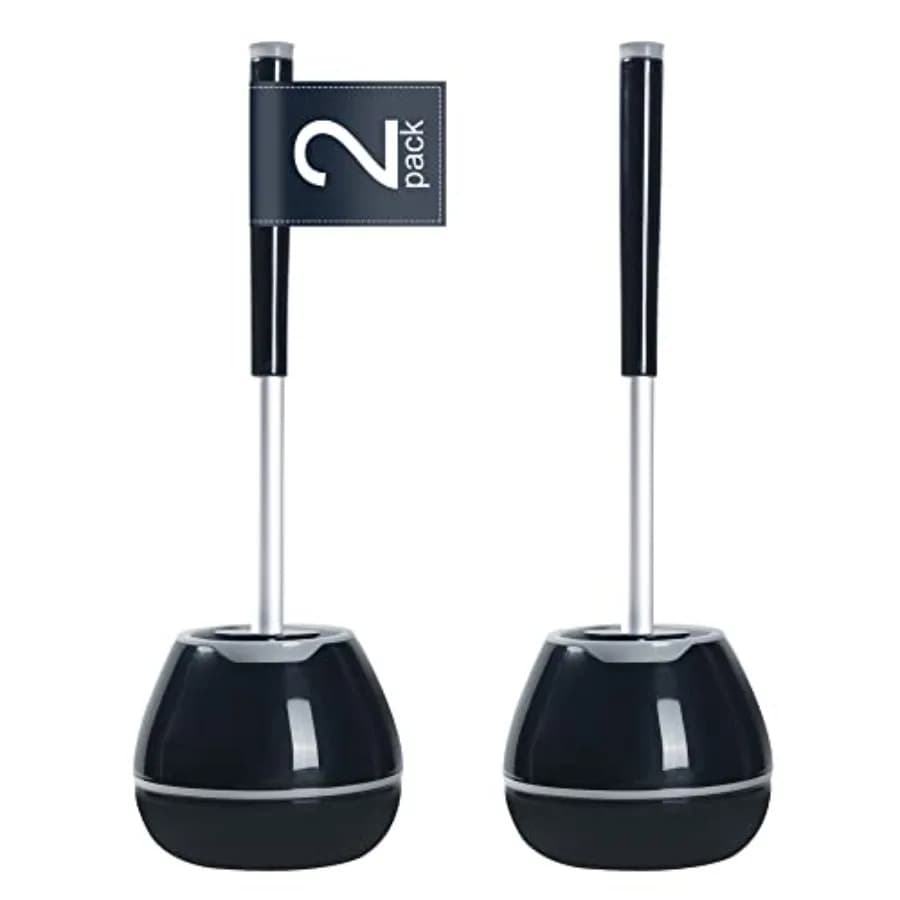 Curated Picks Toilet Brush and Holder 2 Packs, Silicone Toilet Bowl Brush with Tweezers for Bathroom, RV Cleaning-Black and Gre